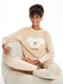LC Waikiki Women's Embroidered Crew Neck Velvet Pajama Set